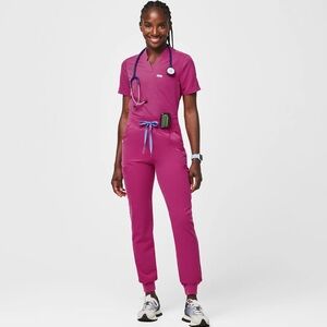 Figs Scrub Set Caterina Top Zamora high waisted Joggers pants Raspberry Sorbet M